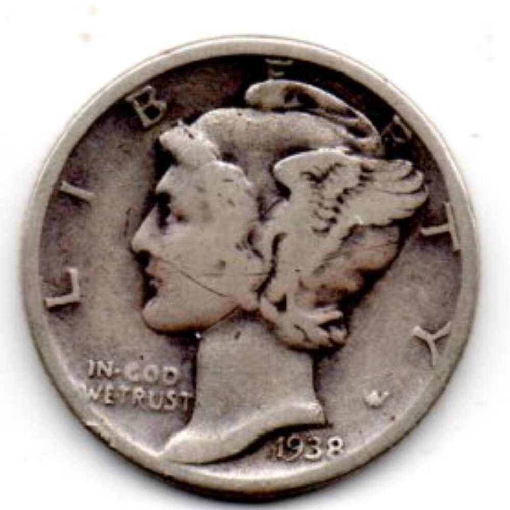 RARE- Estate Find -1938 Mercury Dime - 90% Silver - uncommon.